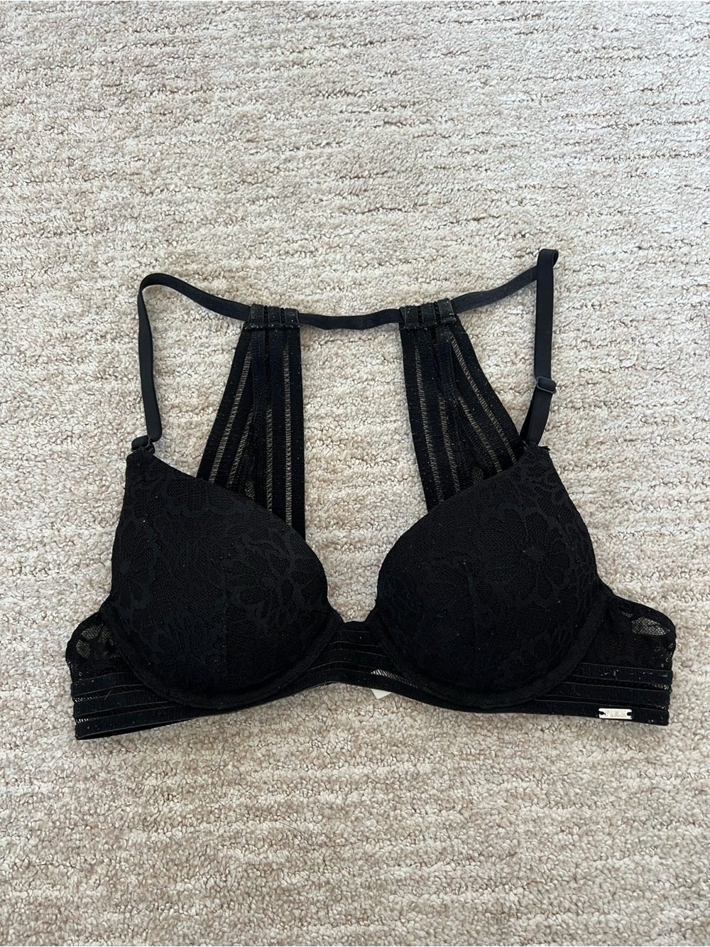 Victoria’s Secret PINK black floral lace racerback bra 32B